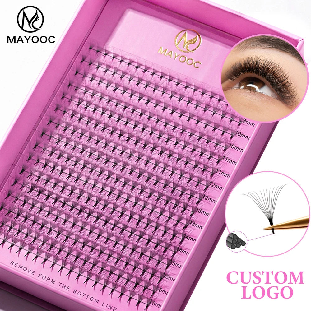 MAYOOC Wispy Pointy Base Premade Russian Volume Fans 3D/5D/6D/10D/12D/14D/20D Lashes Extension 320 Fans Mink Eyelash Custom logo