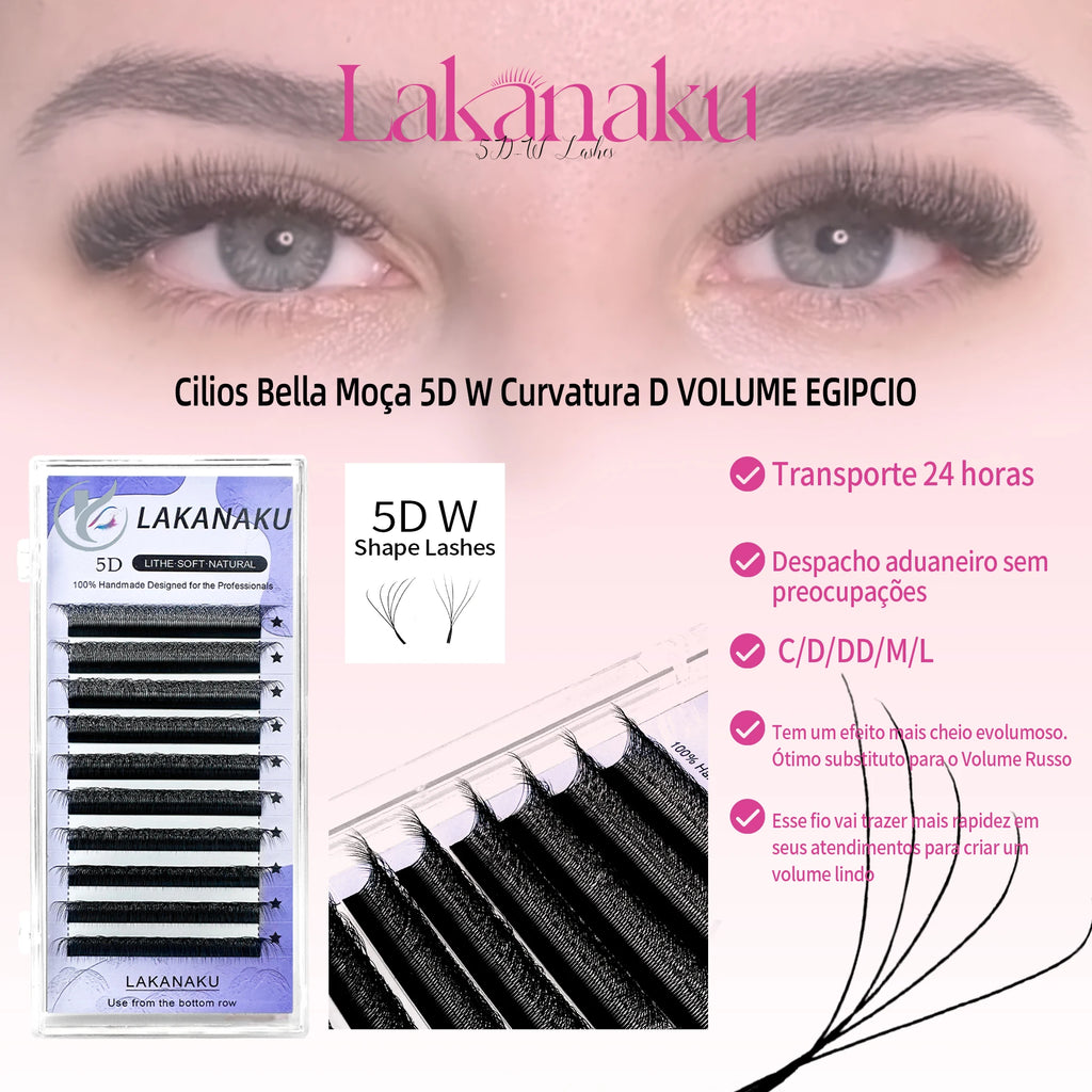 LAKANAKU Fio 5W Shaped Eyelashes Extension 6 Trays Volume Egipcio Soft Individual Premade Volume Fans Cilios Lashes