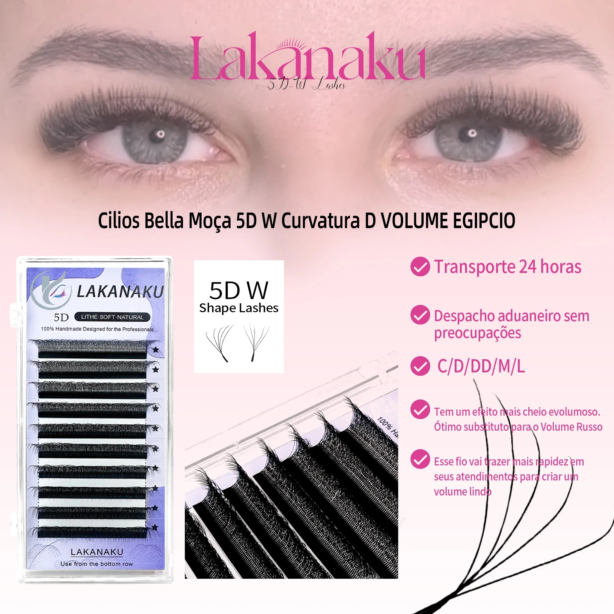 LAKANAKU Fio 5W Shaped Eyelashes Extension 6 Trays Volume Egipcio Soft Individual Premade Volume Fans Cilios Lashes