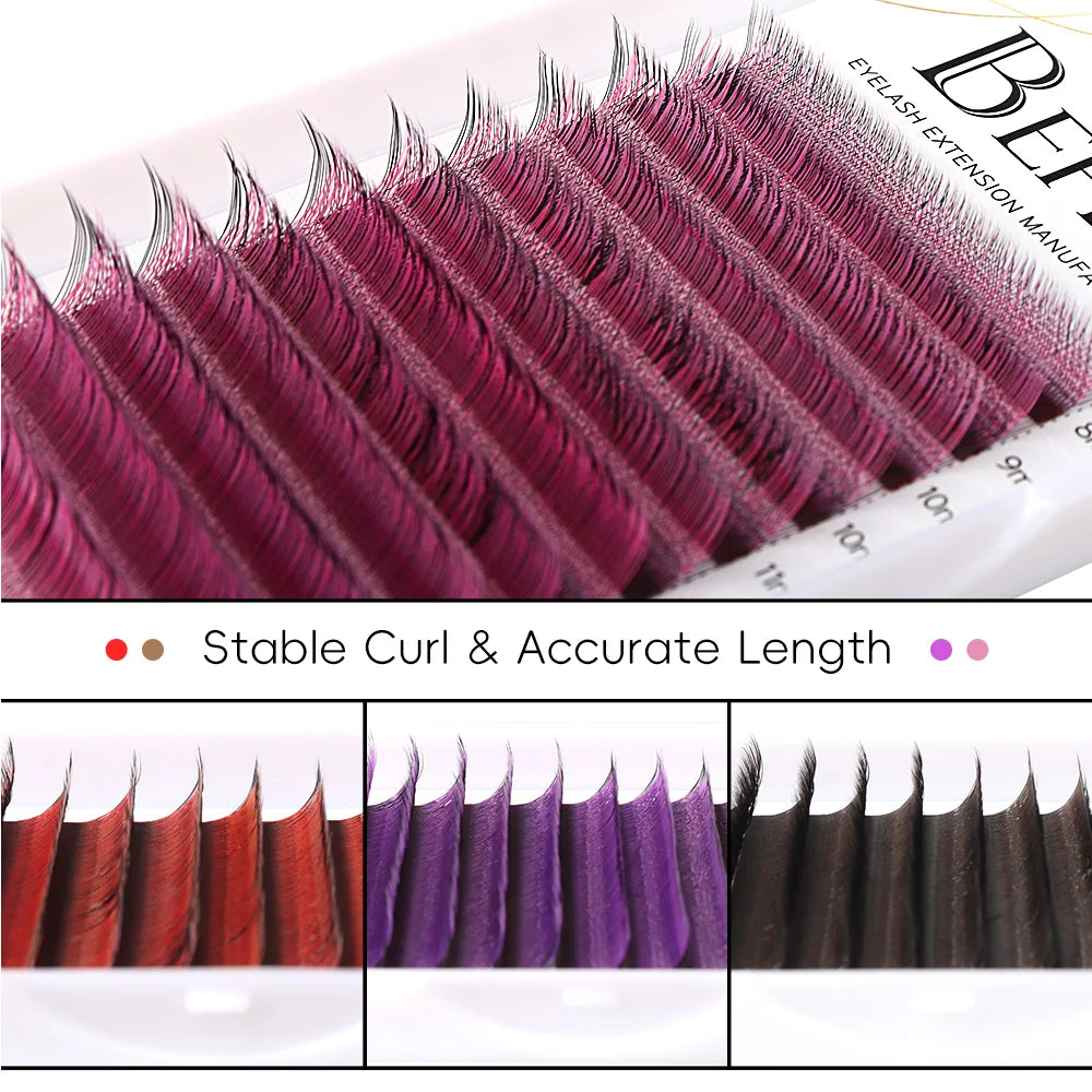 Befer Pink Red Colored Volume 3D W Eyelashes for Extension Fake Brown Purple Colorful C D 8-15 Lashes Cosplay Eyelash Extensions