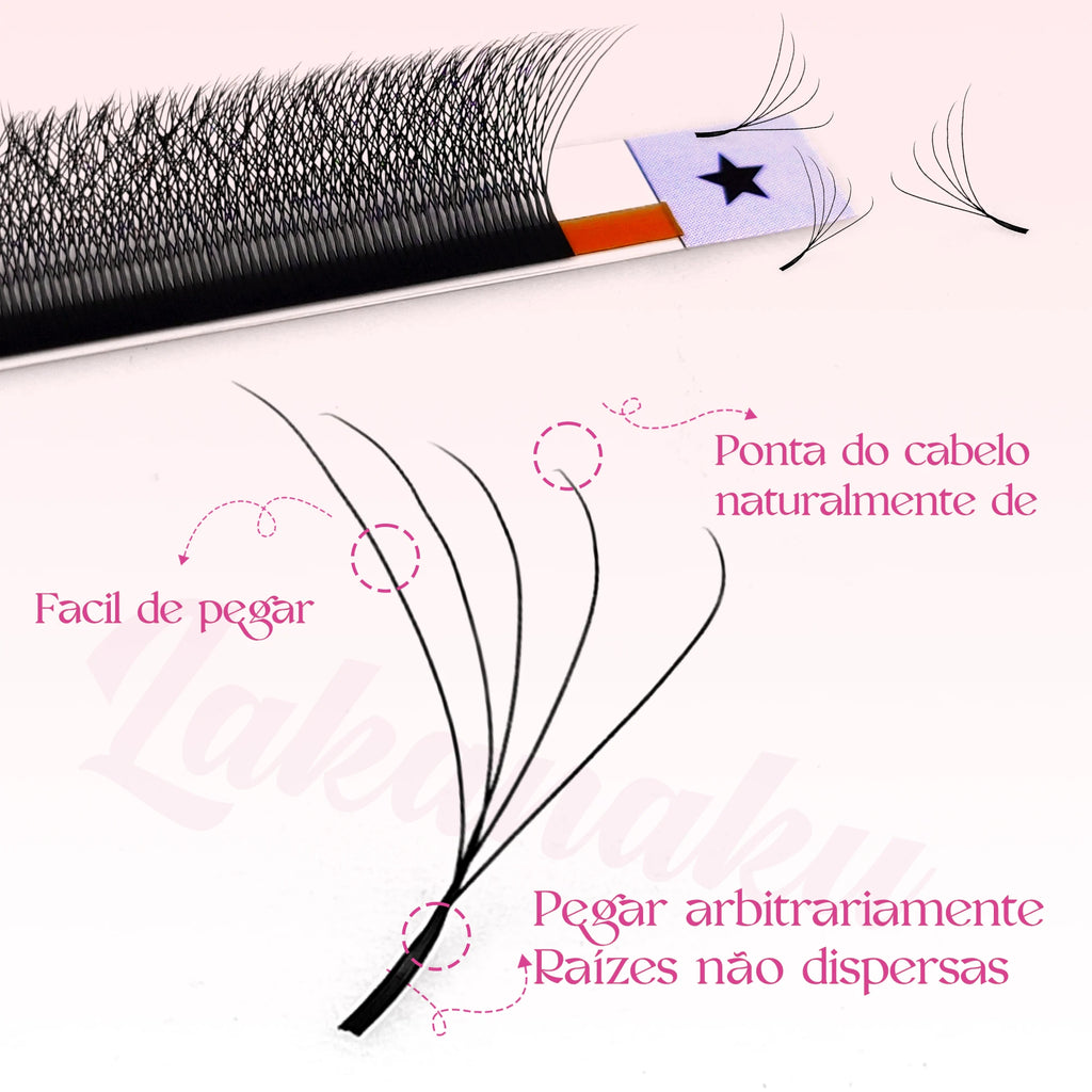 LAKANAKU Fio 5W Shaped Eyelashes Extension 6 Trays Volume Egipcio Soft Individual Premade Volume Fans Cilios Lashes