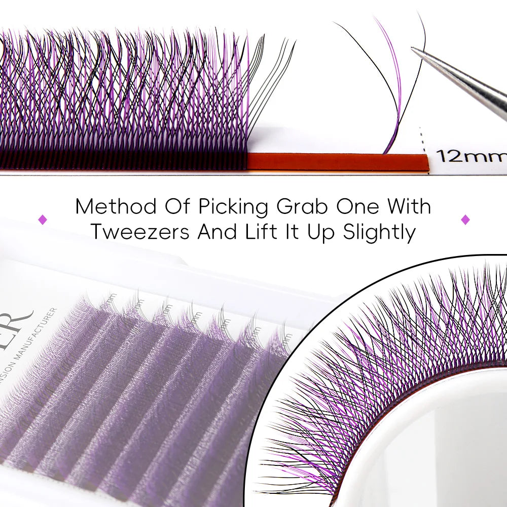 Befer Pink Red Colored Volume 3D W Eyelashes for Extension Fake Brown Purple Colorful C D 8-15 Lashes Cosplay Eyelash Extensions