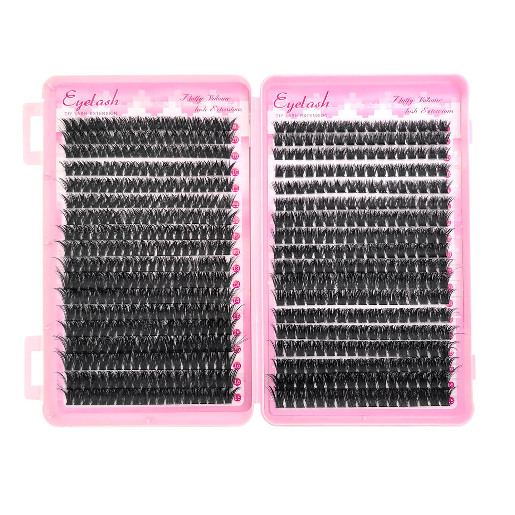 Extra Thick DIY Lash Extension Kit - Fluffy Volume Individual Lashes, Complete Set with Bond & Seal, Applicator & Tweezers