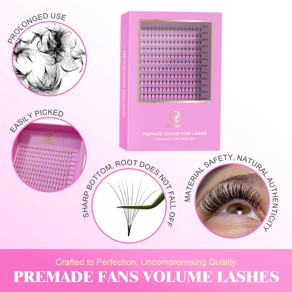 MAYOOC Wispy Pointy Base Premade Russian Volume Fans 3D/5D/6D/10D/12D/14D/20D Lashes Extension 320 Fans Mink Eyelash Custom logo