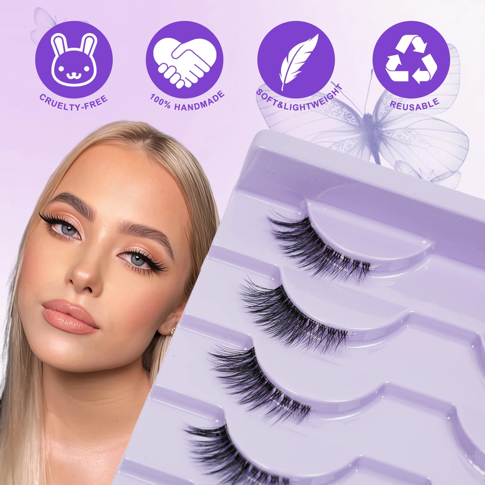 Three Boxs Half Eyelashes Natural Fluffy Cat Eye Lashes Soft Wispy Faux Mink Lashes Winged End Eye Elongated Eyelashes
